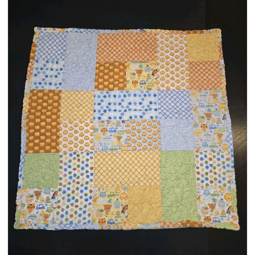 Sew Blessed Piecemakers Patchwork Baby Quilt‎ Animals Cars Polka Dots Blue 25x24